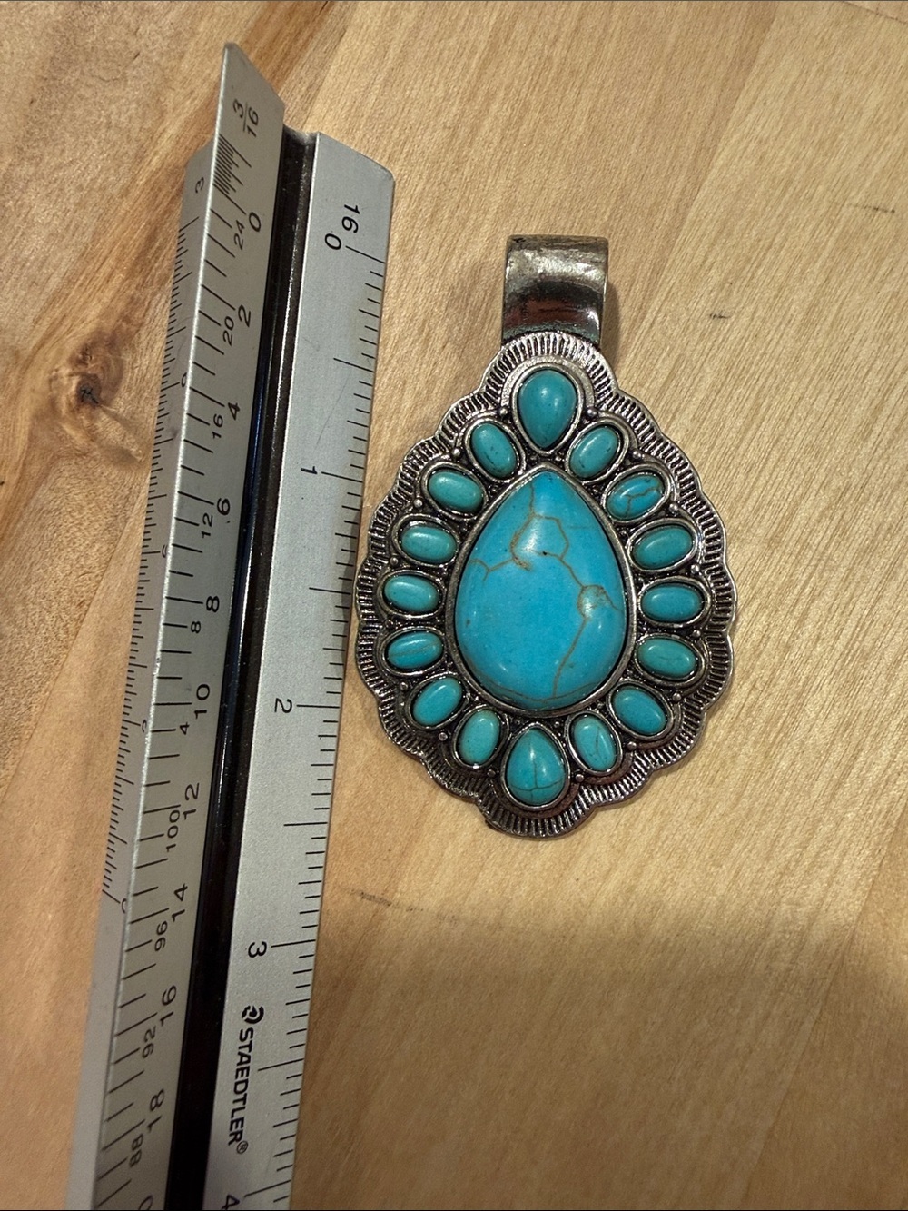 Faux Turquoise Teardrop Statement Pendant Necklace - Women Jewelry - Picture 4 of 4